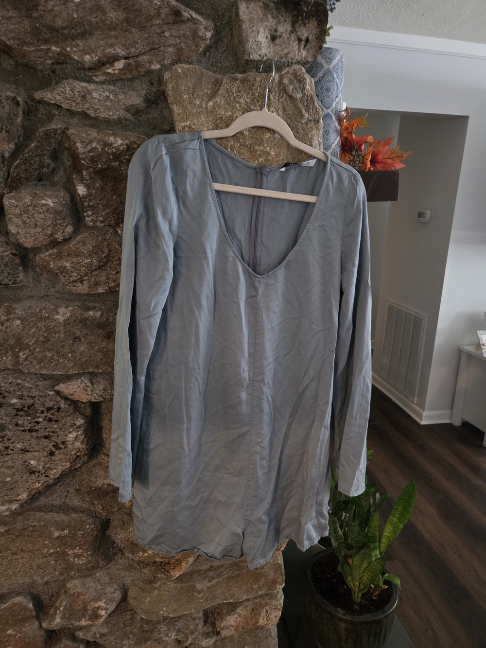 Zara Dusty Blue V-Neck Long Sleeve Romper